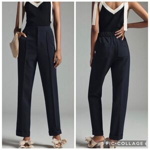 Maeve Anthropologie Seamed Trouser Pants Sz 0 Black High Waist Slim Cuffed Work